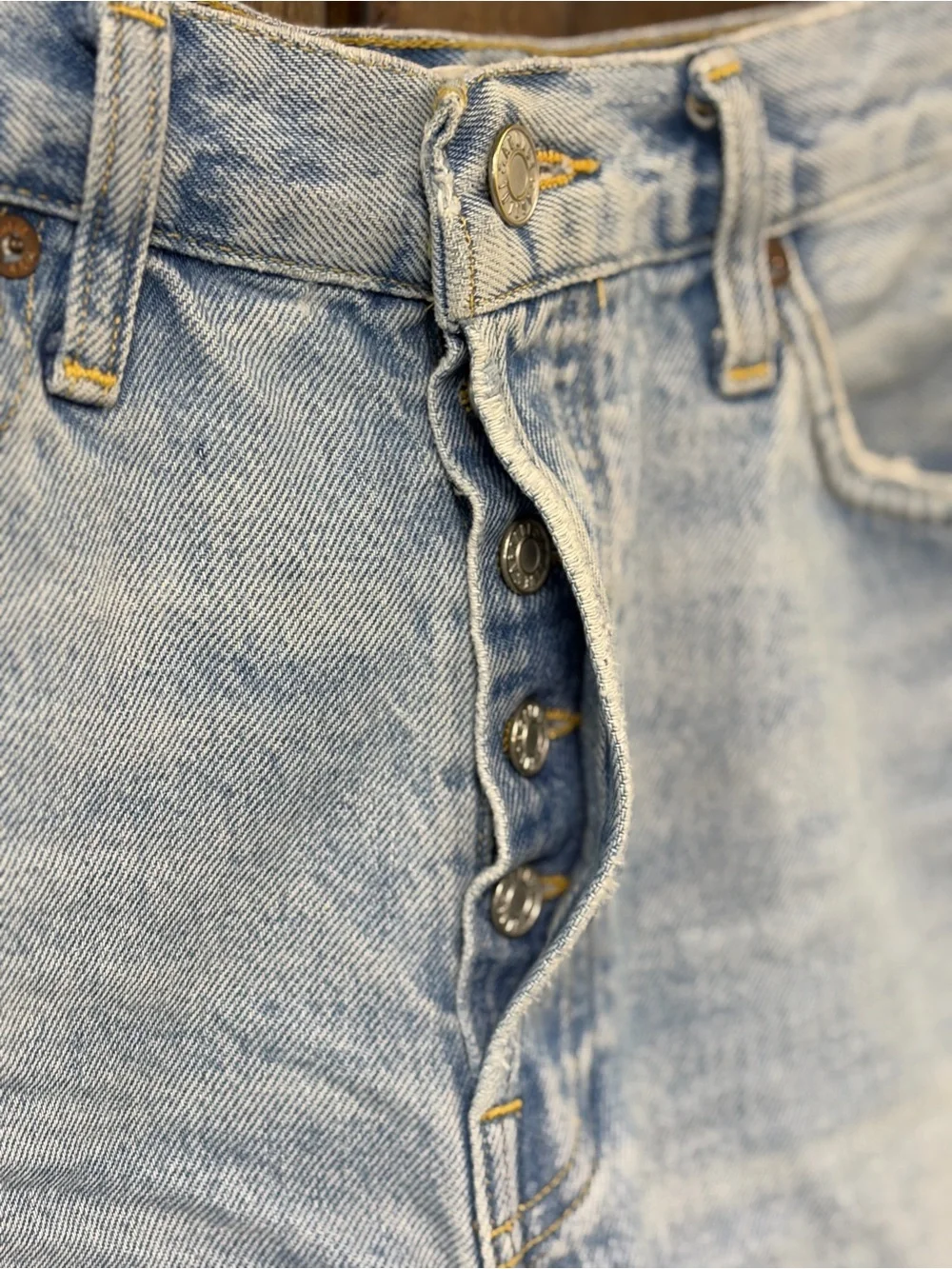 AGOLDE Designer High Rise Parker Long Relaxed Distressed Denim Short Size 28